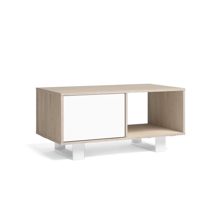table basse avec portes, salle à manger, modèle wind, couleur chêne-blanc, 92x50x45cm, rf1018