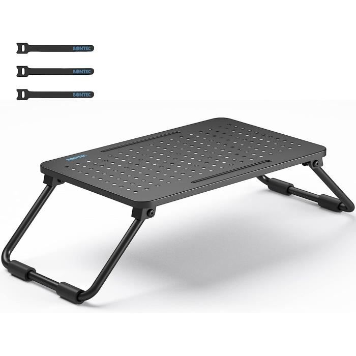 Support D'écran En Bois Noir BONTEC - 2 Niveaux, Gestion Câbles Incluse