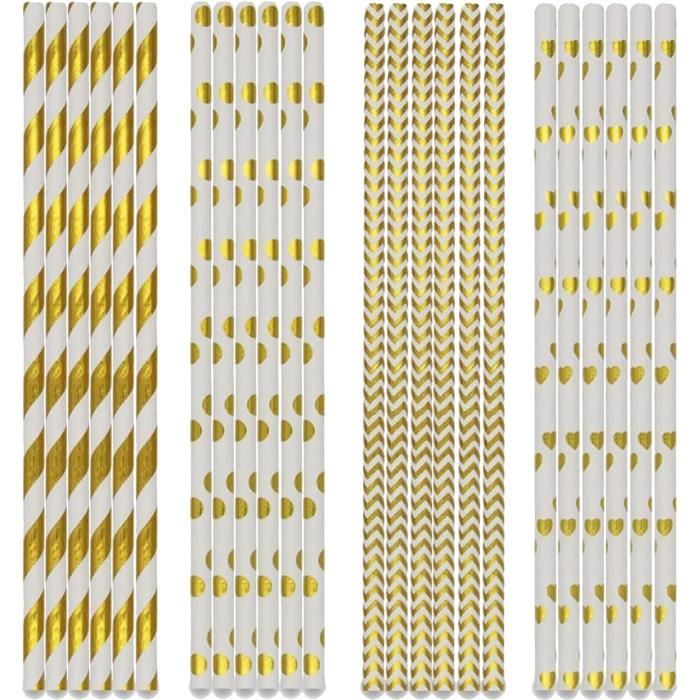 100 Pailles En Papier Doré - Biodégradables, 19cm, Pour Fête, Mariage, Écologiques