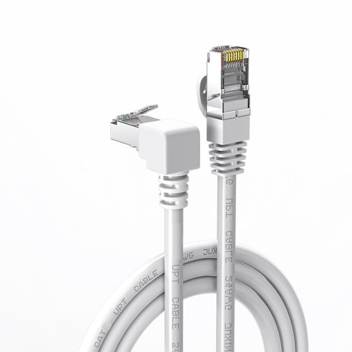 TechCraft Câble ethernet réseau Cat5e RJ-45  UTP 350MHz avec Angle Bas à Droit, 35 pi Noir main image 0