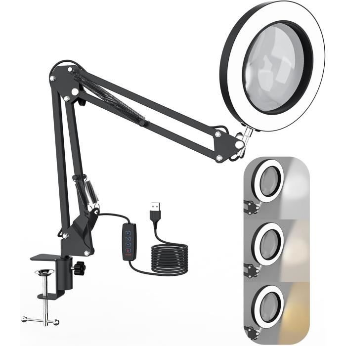 Loupe De Lecture Lumineuse 2 En 1 - 5X Et 10X Avec Support - Noir - Marque NZQXJXZ