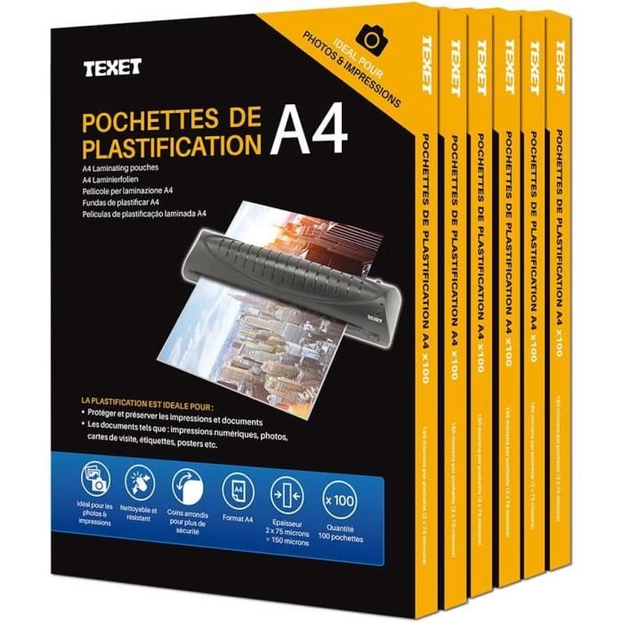 Pochettes De Plastification A4 - 100 Pochettes épaisses 125 Microns - Pour Documents Pros Ou Perso