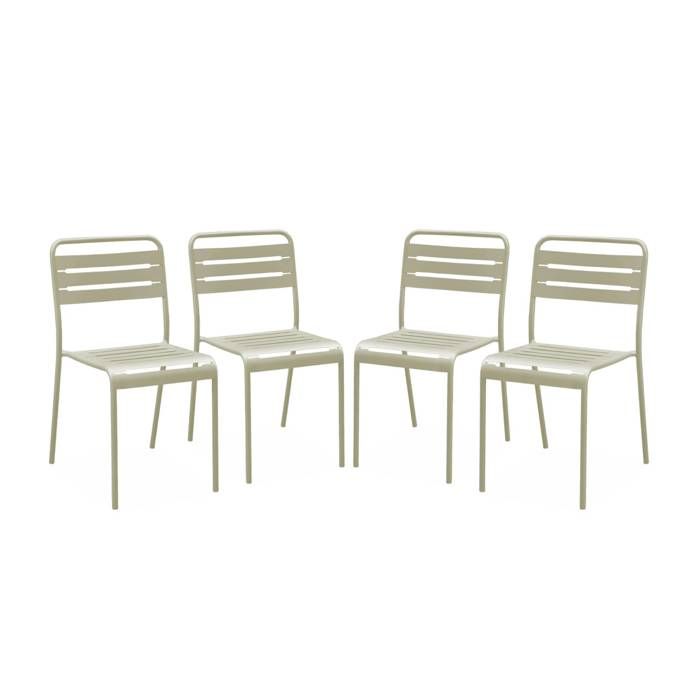Lot de 4 chaises de jardin acier. 4 places. beige. Amelia. L44 x P52 x H79cm Lot de 4 chaises de jardin acier. 4 places. beige. Amelia. L44 x P52 x H79cm