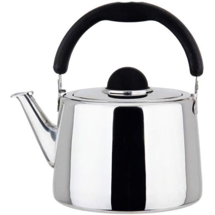 Bouilloire à Thé Sifflante 3,5L En Acier Inoxydable - Forme Citrouille, Couleur Noire - Pour Induction, Gaz, électrique