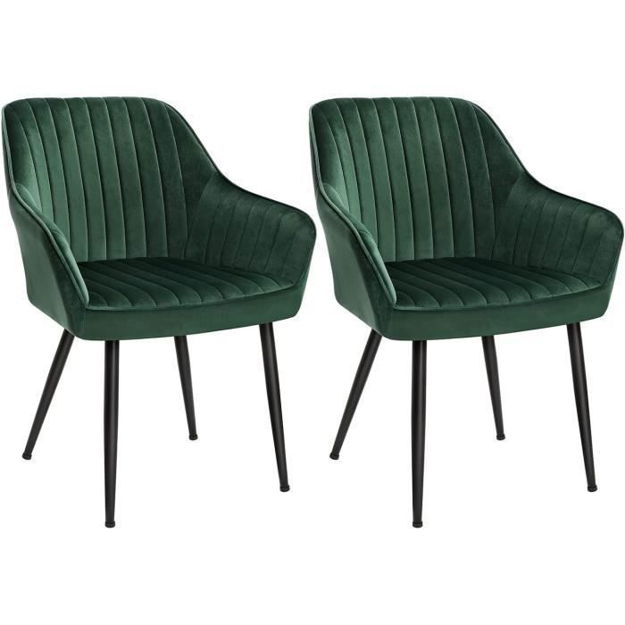 chaises de salle à manger, lot de 2, fauteuils, sièges rembourrées, pieds en métal, en velours, pour salon, chambre, vert