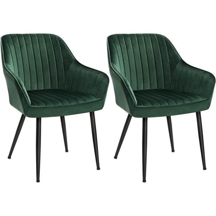 Chaises de Salle à Manger - VASAGLE - Lot de 2 Fauteuils Velours Vert - Pieds en métal Chaises de Salle à Manger - VASAGLE - Lot de 2 Fauteuils Velours Vert - Pieds en métal