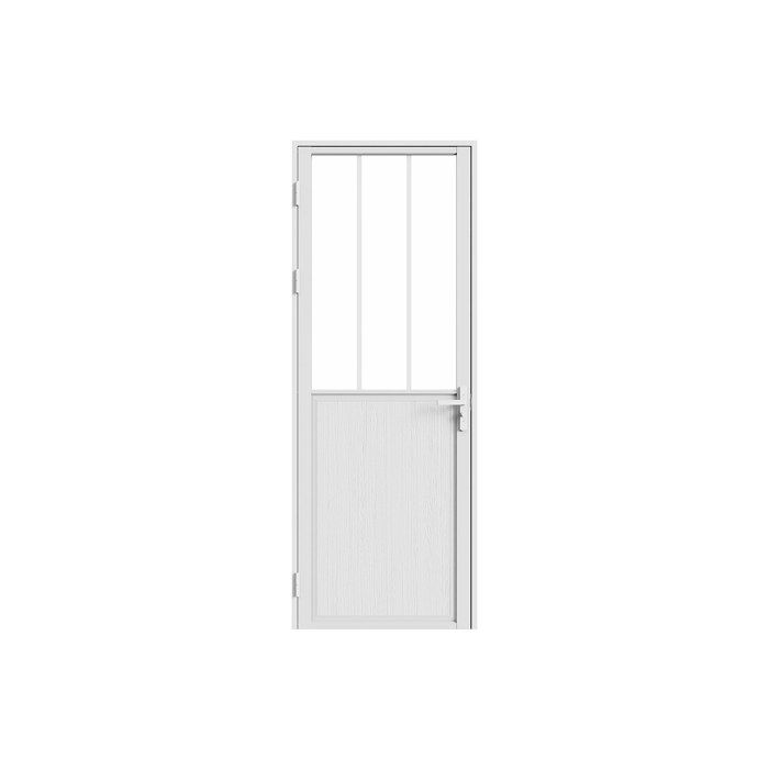 Bloc porte réversible en aluminium et verre trempé style atelier - H204 x L73 cm - Blanc - ERMELO
