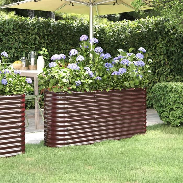 Lit Surélevé De Jardin En Acier Corten 100x100cm - Bac à Fleurs Design Pour Patio Et Balcon