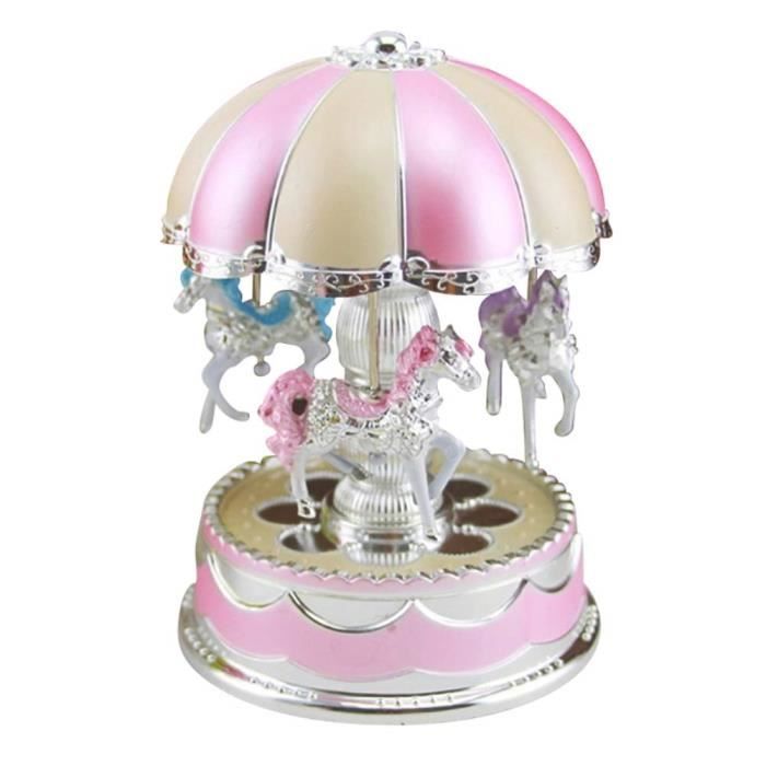 Boite A Musique Carrousel Lumiere Led En Plastique Music Box Jouet Enfant Cadeau Anniversaire Noel Fete Fille Garcon Rose M298 Cdiscount Jeux Jouets