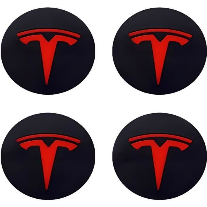 4 Autocollants Cache-moyeu Pour Tesla Model S 2021-2024 - 56mm - Protection Jante - Adhésif Avec Logo