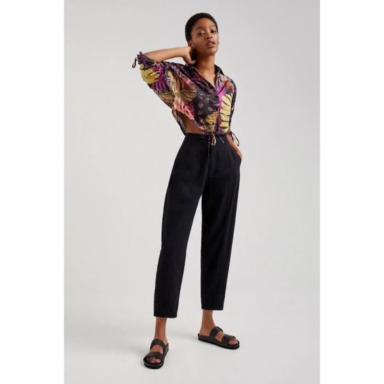 Blouse Desigual Manches 3/4 Bleu Mauve Rouge Rayée - Taille 42 - Occasion Très Bon état