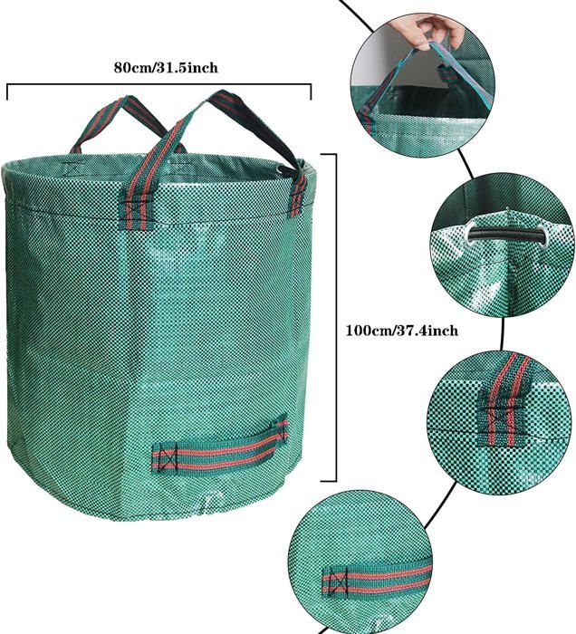 VOUNOT® Lot de 3 Sac à déchets de jardin 500L - 60kg max - 3 poignées renforcées - réutilisables