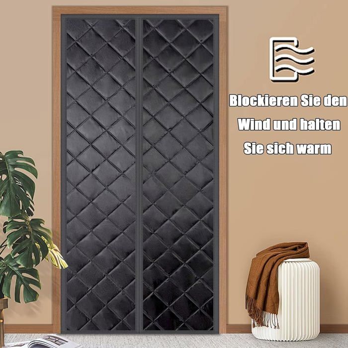 Rideau De Porte Thermique Isolation Phonique 160x180cm - Gris - Coupe-Vent Hiver Occultant Aimanté