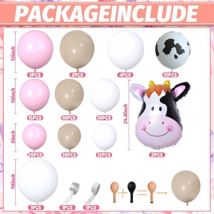130 pièces ferme vache thème Animal ballon chaîne guirlande arc ensemble vaches chevaux cochons Rose Rose ballon fête d'anniversaire bal décoration