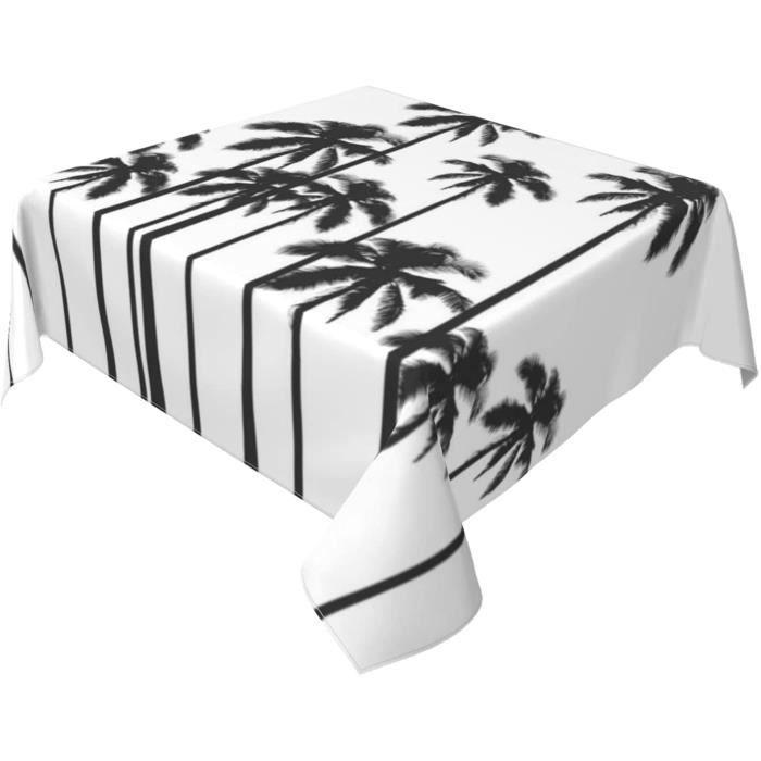 Nappe Cocoty, palmiers et géométriques, noir, blanc et marron, sur un fond  écru, rectangulaire, 150x240