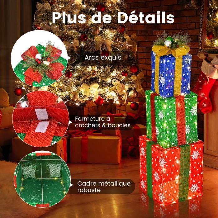 COSTWAY Lot de 3 Paquets Boîtes Cadeaux de Noël Lumineux avec 52 Lumières  LED Pré-éclairées, Décoration pour Porche, Cour, Pelouse - Cdiscount Maison
