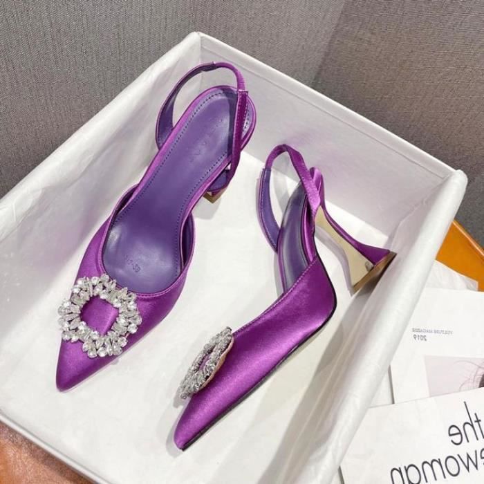 Escarpins de luxe a talons hauts pour femmes en cristal chaussures ete a talon triangulaire de mariage Violet Achat Vente Escarpins femme pas cher Cdiscount