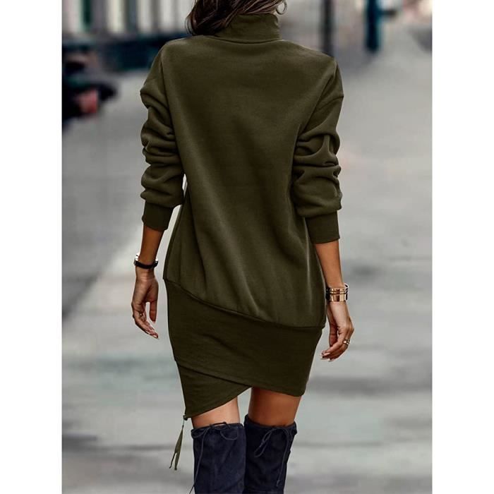 ROBE Femme Sweat à Capuche Robe Chaud Laine Col Roulé Manches