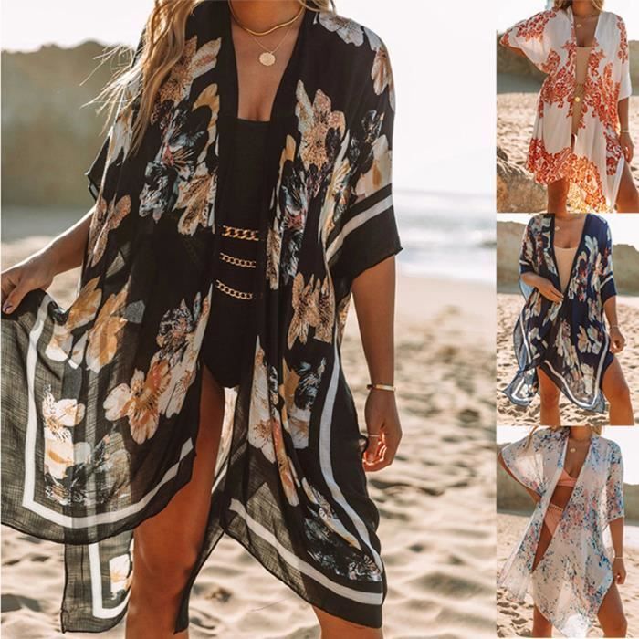 Ensemble nuisette et kimono bleu à imprimé floral • Miss Kimono
