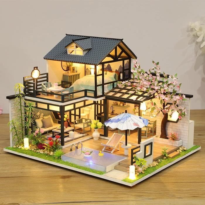 Cuteefun Maquette Maison Miniature pour Adulte à Construire, DIY Maison de  Poupée Miniature Bois en Kit avec Meubles Musique Outils, Cadeau de
