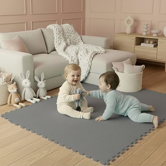 Tapis Puzzle En Mousse 30x30x1 Cm - Carreaux Emboîtables à Poils Courts - Couleur Gris Foncé - Pour Chambre, Salon, Salle De Jeux