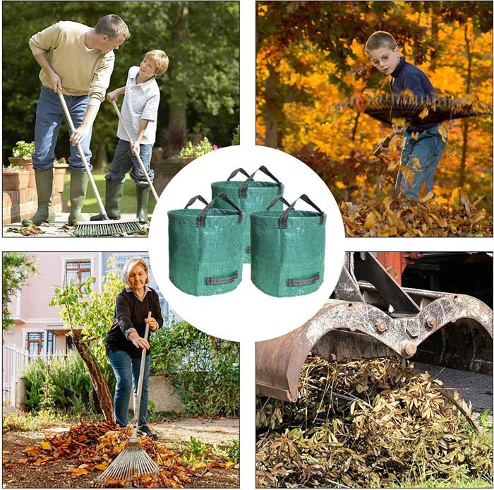 3 Sacs De Jardin 500 L – Avec Gants Inclus, Poignées Renforcées, Imperméables – Pour Feuilles, Déchets Verts, Rangement