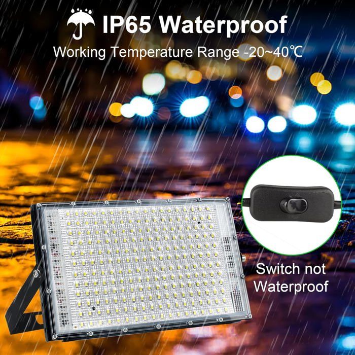 Projecteur LED Extérieur 100W BOSITE Lot De 2 - Spots LED 10000LM 6500K Blanc Froid, IP66 Étanche, Éclairage Puissant Pour Jardin, Garage, Cour, Stade