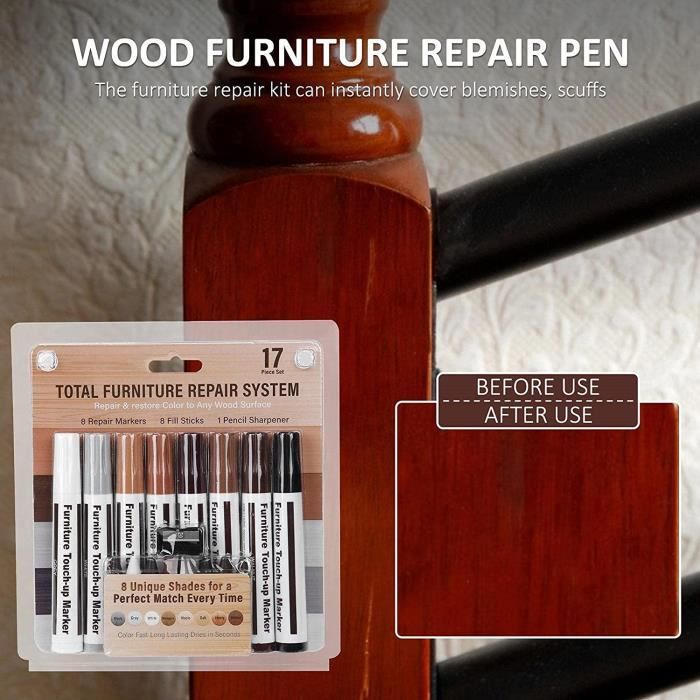 Réparation de meubles Marqueurs de réparation du bois Retouche Réparation  Pen-17pc-marqueurs et bâtonnets de cire, pour les taches, les rayures