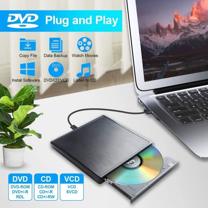 NOLYTH Lecteur DVD externe USB 3.0 Type-C CD DVD Graveur avec sortie  audio-2 ports USB SCD-DVD Optique ive Extern pour ordinateu137 - Cdiscount  Informatique