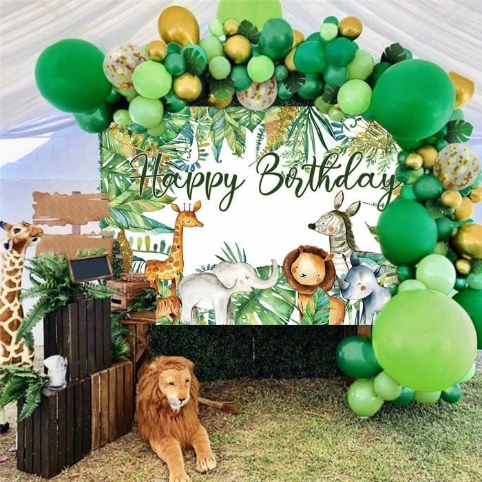 decoration anniversaire jungle party zèbre noir blanc et vert