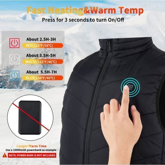 Gilet Chauffant Homme Femme Veste Chauffante Électrique USB Vêtement ，avec  3 Températures Réglables Gilet Chaud Lavable le noir - Cdiscount  Prêt-à-Porter