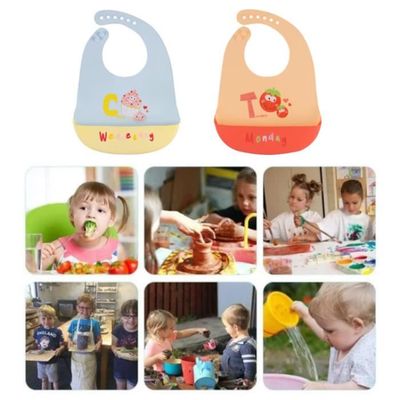 Lot De 2 Bavoirs Bébé Silicone Souple Imperméable - Ultra Fins Avec Poche Ramasse-Miettes, Ajustables Et Faciles à Nettoyer