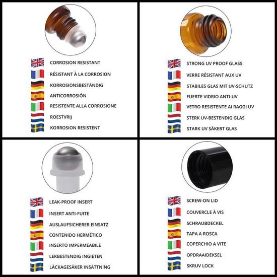 Lot De 24 Roll-On Vides En Verre Ambré 3ml - Huiles Essentielles Et Parfums Maison