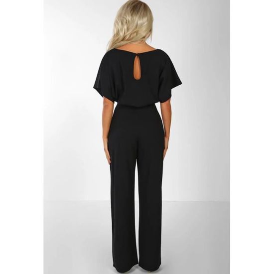 Combinaison Femme Chic - Combishort Manches Courtes Col V - Loose Avec Ceinture - Pour Soirée, Mariage - Style Élégant