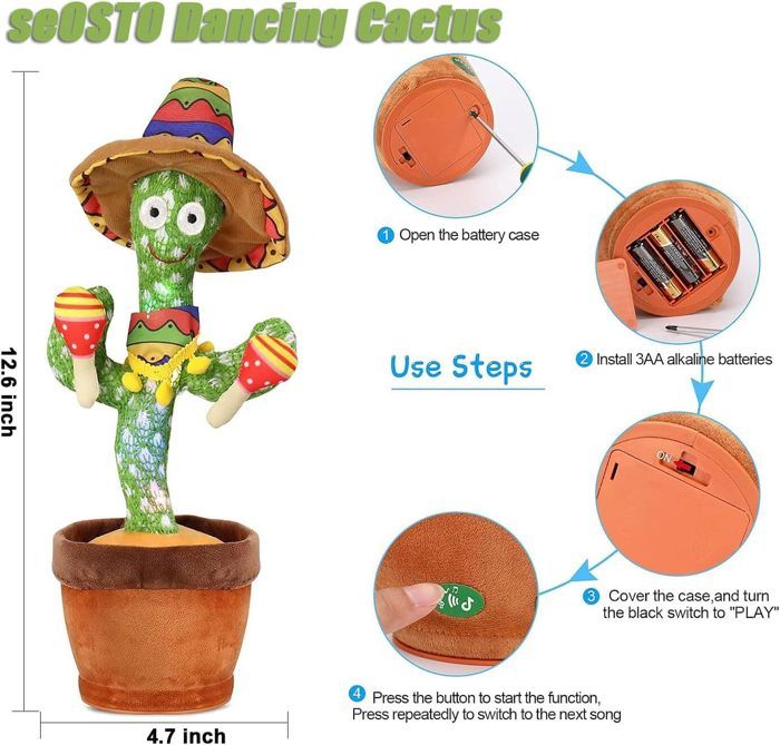 Peluche Fête Enfants Peluche Cactus Dansant Parlante – Jouet Électronique Interactif, Cadeau Parfait Pour Enfants & Fête Des Enfants