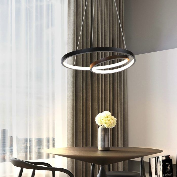 Suspension LED Moderne Dimmable – 120 Cm, 85W, Télécommande – Pour Salle à Manger, Salon, Cuisine – Blanc/noir/or