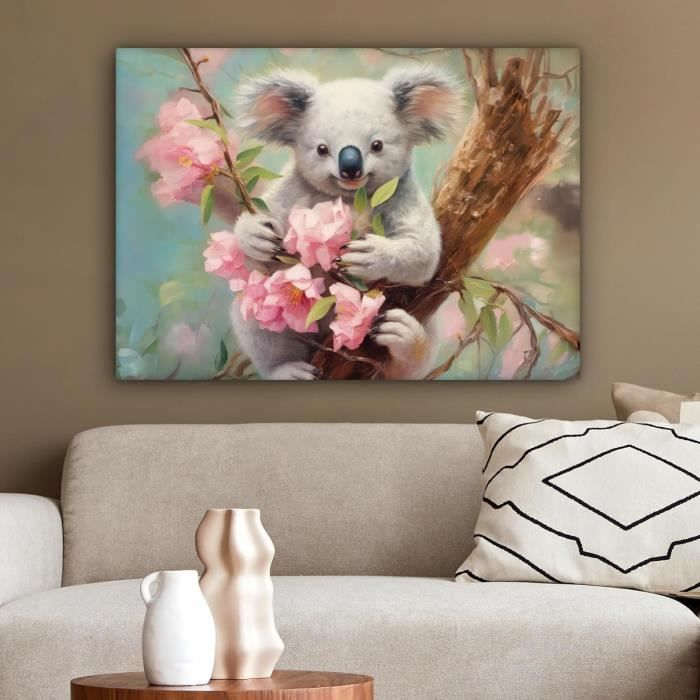 MuchoWow© Impression sur Toile Decoration Murale Peinture 70x50 cm Tableaux Decoratifs Muraux Décoration Chambre Japonais - Sakura - Fleur - Arbre - Branches fleuries - Vue de la fenêtre