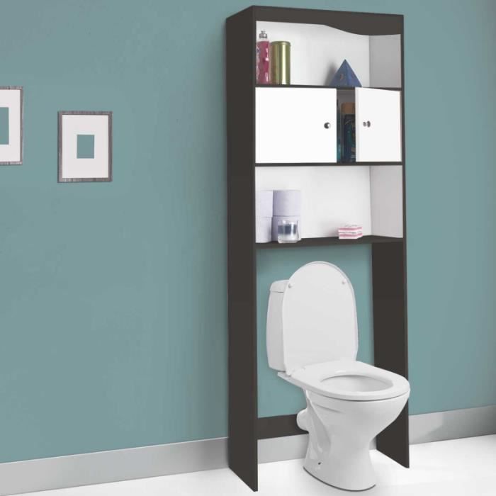 Meuble tag re dessus WC bois coloris gris portes blanches