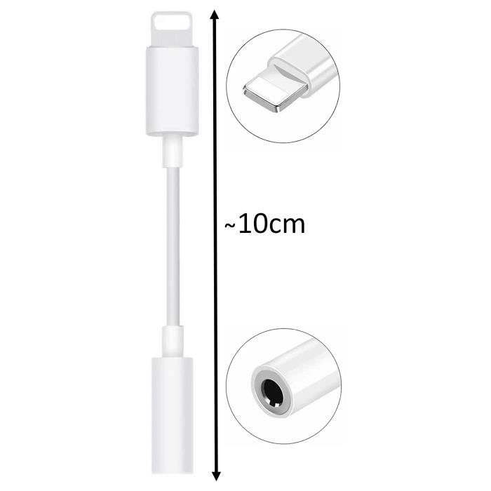 Cable adaptateur prise jack audio ecouteur musique Compatible pour iPhone  13 pro max mini 12 11 SE 2022 X XR 8 7 Phonillico® - Câble téléphone  portable - Achat & prix