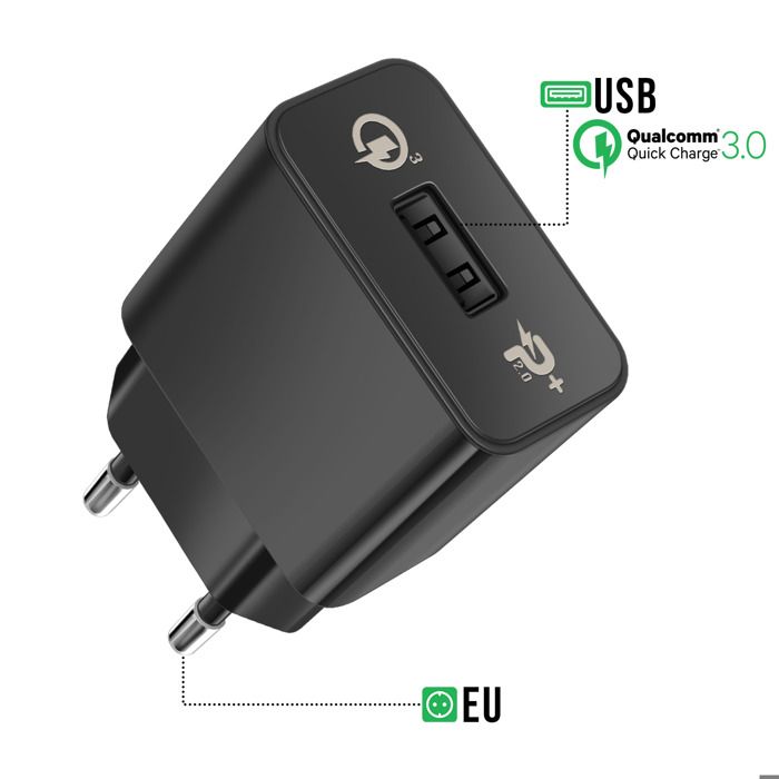 Chargeur Secteur USB + Câble Type-C Pour Sony Xperia XA2 - 2A, Noir, Neuf Sous Blister.