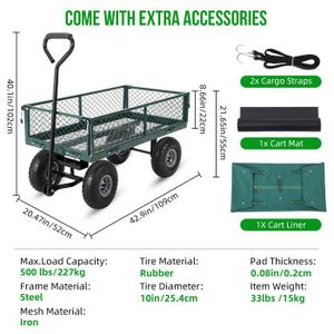 Chariot de Transport Pliable, Chariot de Jardin avec 4 Roues - Maximum