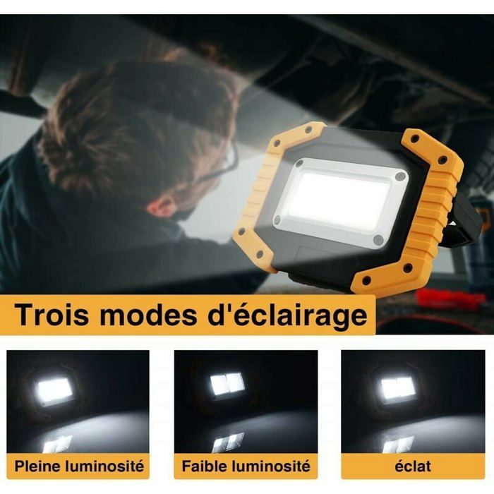Projecteur Led Rechargeable, 5 Modes Projecteur Led Chantier Batterie Avec Cable Usb 4000mah Lampe De Chantier Portable Ip65 Etanche Lampe De Travail Pour Garage Camping Peche 2 Pieces 86401394