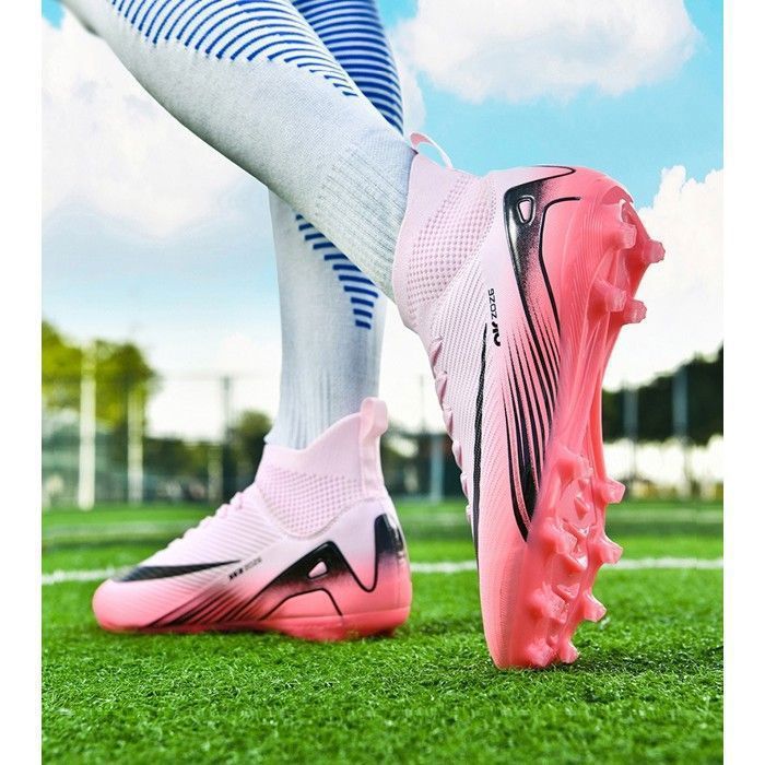 Chaussures de football unisexes pour gazon ECELEN Antidérapantes et  résistantes Crampons longs Rose