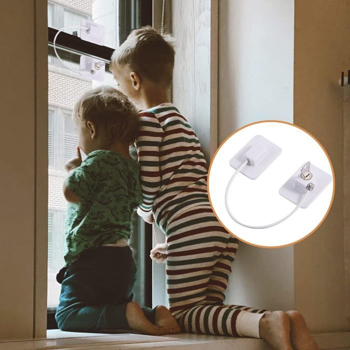 Sécurité Fenêtre Enfant 2 Pièces Avec Câble Et Clés - Bloque-fenêtre Ajustable Pour Réfrigérateur, Armoire, Lave-linge - Installation Sans Perçage