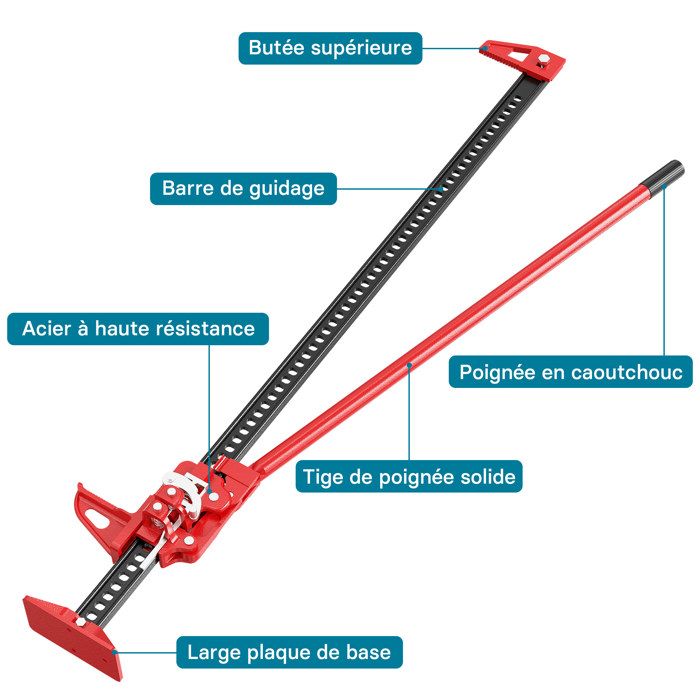 Cric à Crémaillère Wiltec 3000kg - Pour 4x4 Et Tout-terrain - Hauteur 12,2 à 76 Cm - Neuf