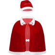 Homme Femme Cape de Père Noël Velours Châle et Bonnet de Noël Chapeau Déguisement Mère Noël Costume Santa Rouge Manteau de Hiver-0