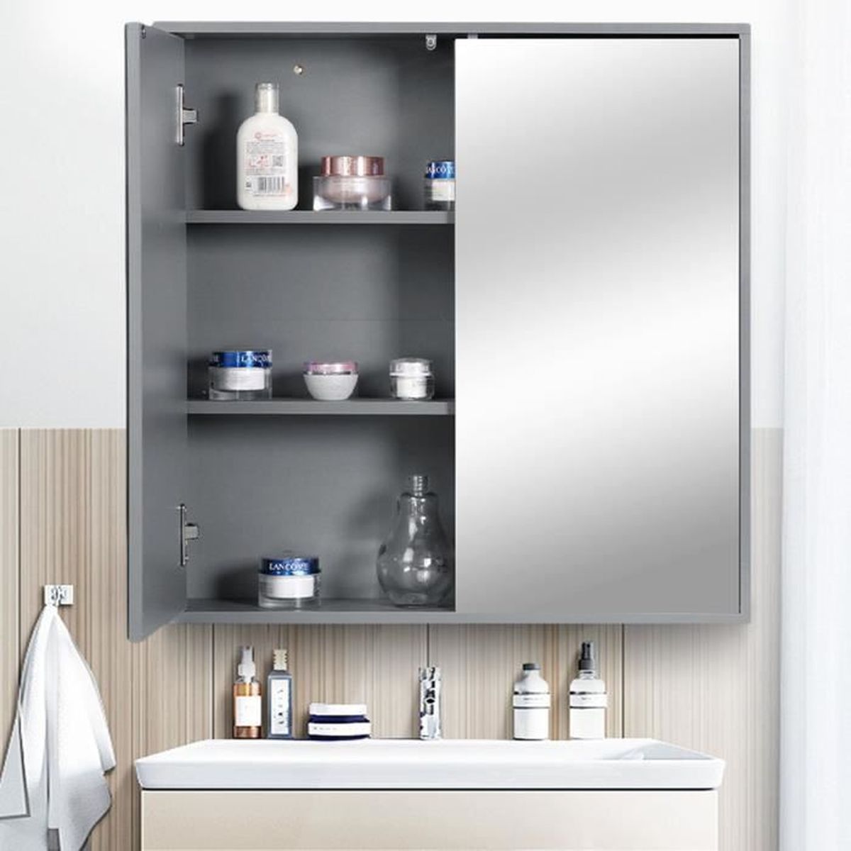 Meuble De Salle De Bain Armoire De Toilette Mural Fermeture Porte Avec