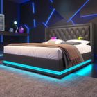 Lit coffre 180x200 cm Aapaas – Simili cuir noir, tête capitonnée, LED, port USB-C, design moderne