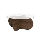 CALICOSY - Table basse avec pieds croisés et plateau en verre trempé D75 cm - AERIS - Noyer
