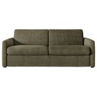 LOUNGITUDE Canapé convertible express 3 places AGATHE en velours côtelé - Matelas 13cm - Vert Kaki - 140x190cm